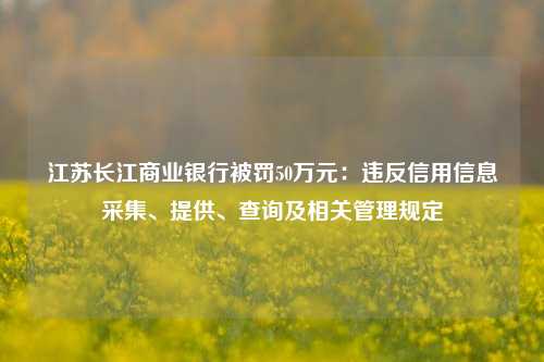 江苏长江商业银行被罚50万元：违反信用信息采集、提供、查询及相关管理规定