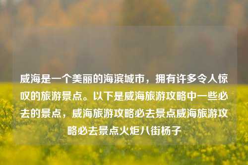 威海是一个美丽的海滨城市，拥有许多令人惊叹的旅游景点。以下是威海旅游攻略中一些必去的景点，威海旅游攻略必去景点威海旅游攻略必去景点火炬八街杨子