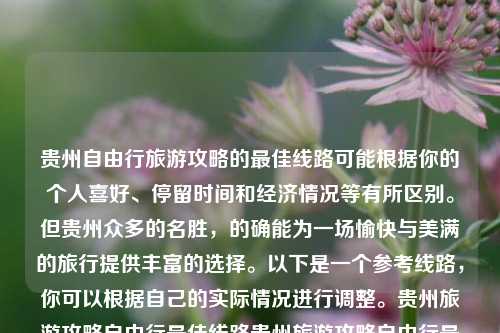 贵州自由行旅游攻略的最佳线路可能根据你的个人喜好、停留时间和经济情况等有所区别。但贵州众多的名胜，的确能为一场愉快与美满的旅行提供丰富的选择。以下是一个参考线路，你可以根据自己的实际情况进行调整。贵州旅游攻略自由行最佳线路贵州旅游攻略自由行最佳线路地图科大讯飞