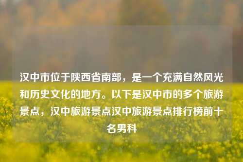 汉中市位于陕西省南部，是一个充满自然风光和历史文化的地方。以下是汉中市的多个旅游景点，汉中旅游景点汉中旅游景点排行榜前十名男科