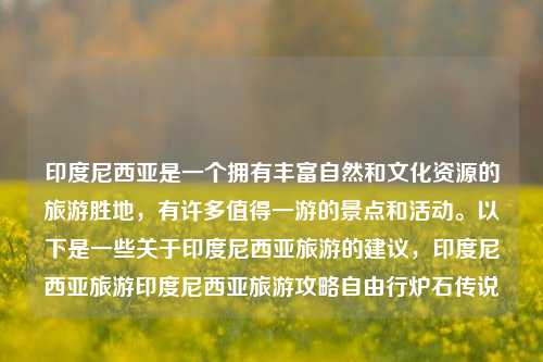 印度尼西亚是一个拥有丰富自然和文化资源的旅游胜地，有许多值得一游的景点和活动。以下是一些关于印度尼西亚旅游的建议，印度尼西亚旅游印度尼西亚旅游攻略自由行炉石传说