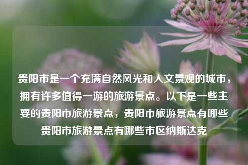 贵阳市是一个充满自然风光和人文景观的城市，拥有许多值得一游的旅游景点。以下是一些主要的贵阳市旅游景点，贵阳市旅游景点有哪些贵阳市旅游景点有哪些市区纳斯达克