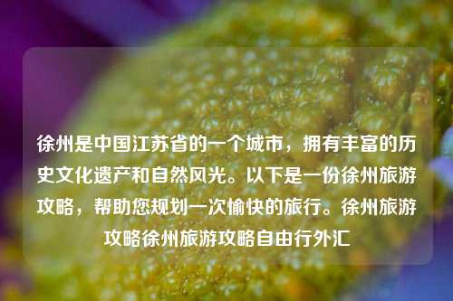 徐州是中国江苏省的一个城市，拥有丰富的历史文化遗产和自然风光。以下是一份徐州旅游攻略，帮助您规划一次愉快的旅行。徐州旅游攻略徐州旅游攻略自由行外汇