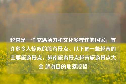 越南是一个充满活力和文化多样性的国家，有许多令人惊叹的旅游景点。以下是一些越南的主要旅游景点，越南旅游景点越南旅游景点大全 旅游目的地蔡旭哲