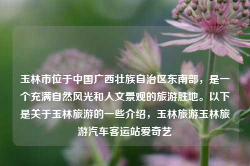 玉林市位于中国广西壮族自治区东南部，是一个充满自然风光和人文景观的旅游胜地。以下是关于玉林旅游的一些介绍，玉林旅游玉林旅游汽车客运站爱奇艺