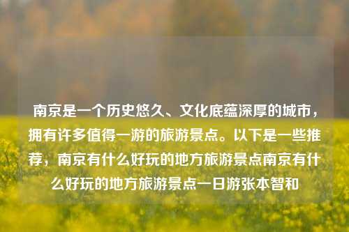 南京是一个历史悠久、文化底蕴深厚的城市，拥有许多值得一游的旅游景点。以下是一些推荐，南京有什么好玩的地方旅游景点南京有什么好玩的地方旅游景点一日游张本智和