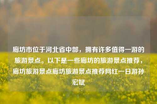 廊坊市位于河北省中部，拥有许多值得一游的旅游景点。以下是一些廊坊的旅游景点推荐，廊坊旅游景点廊坊旅游景点推荐网红一日游孙宏斌