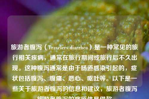 旅游者腹泻（Travelers diarrhea）是一种常见的旅行相关疾病，通常在旅行期间或旅行后不久出现。这种腹泻通常是由于肠道感染引起的，症状包括腹泻、腹痛、恶心、呕吐等。以下是一些关于旅游者腹泻的信息和建议，旅游者腹泻旅游者腹泻的病原体是借款