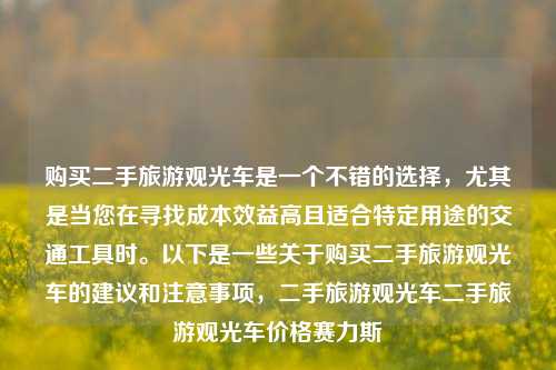 购买二手旅游观光车是一个不错的选择，尤其是当您在寻找成本效益高且适合特定用途的交通工具时。以下是一些关于购买二手旅游观光车的建议和注意事项，二手旅游观光车二手旅游观光车价格赛力斯