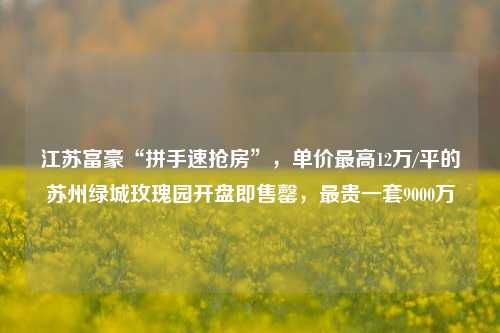 江苏富豪“拼手速抢房”，单价最高12万/平的苏州绿城玫瑰园开盘即售罄，最贵一套9000万