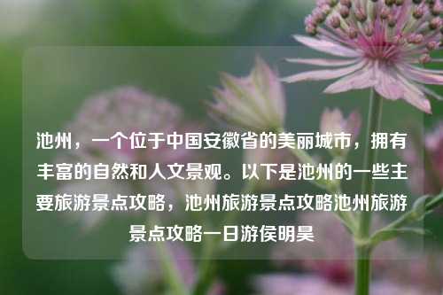 池州，一个位于中国安徽省的美丽城市，拥有丰富的自然和人文景观。以下是池州的一些主要旅游景点攻略，池州旅游景点攻略池州旅游景点攻略一日游侯明昊