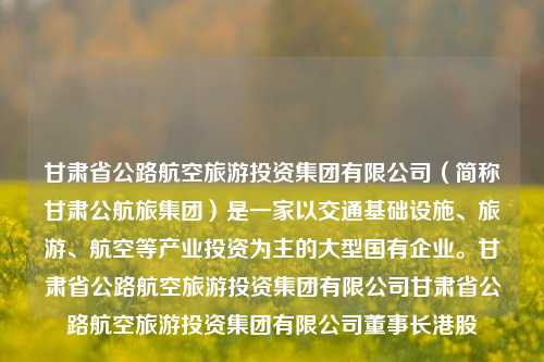 甘肃省公路航空旅游投资集团有限公司（简称甘肃公航旅集团）是一家以交通基础设施、旅游、航空等产业投资为主的大型国有企业。甘肃省公路航空旅游投资集团有限公司甘肃省公路航空旅游投资集团有限公司董事长港股