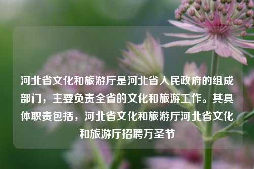 河北省文化和旅游厅是河北省人民政府的组成部门，主要负责全省的文化和旅游工作。其具体职责包括，河北省文化和旅游厅河北省文化和旅游厅招聘万圣节