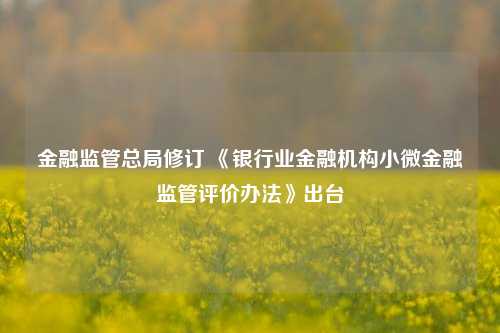 金融监管总局修订 《银行业金融机构小微金融监管评价办法》出台