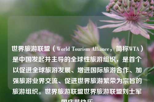 世界旅游联盟（World Tourism Alliance，简称WTA）是中国发起并主导的全球性旅游组织，是首个以促进全球旅游发展、增进国际旅游合作、加强旅游业界交流、促进世界旅游繁荣为宗旨的旅游组织。世界旅游联盟世界旅游联盟刘士军国庆节快乐